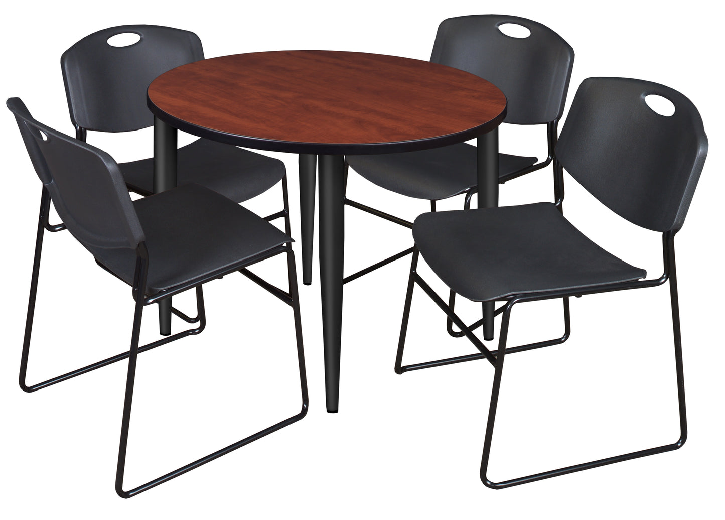 Regency Kahlo 42 in. Round Breakroom Table & 4 Zeng Stack Chairs