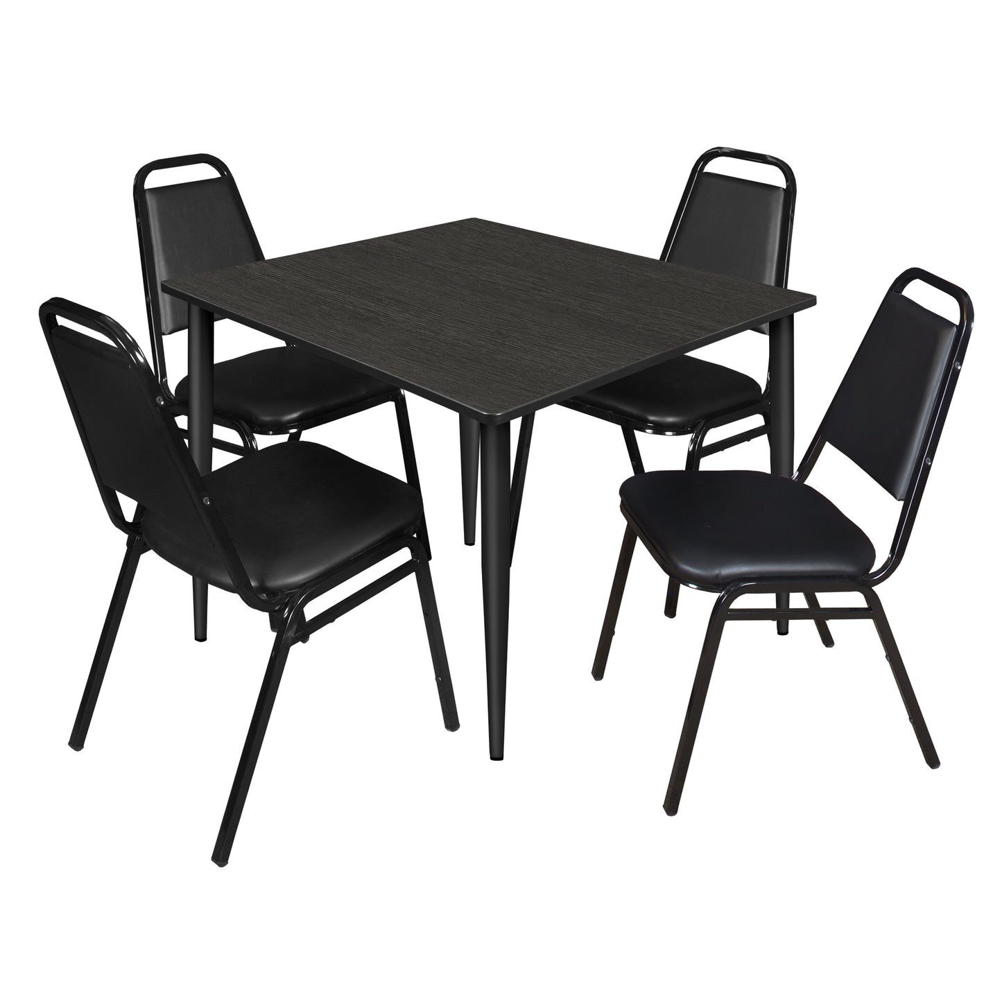 Regency Kahlo 48 in. Square Breakroom Table& 4 Restaurant Stack Chairs - Black