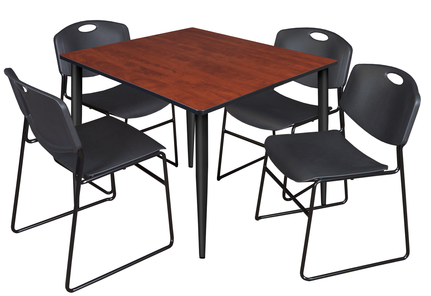 Regency Kahlo 48 in. Square Breakroom Table & 4 Zeng Stack Chairs