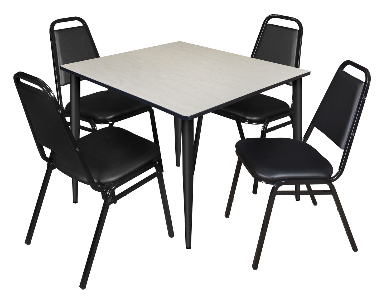 Regency Kahlo 48 in. Square Breakroom Table& 4 Restaurant Stack Chairs - Black