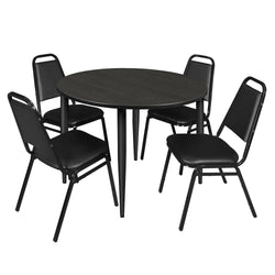 Regency Kahlo 48 in. Round Breakroom Table & 4 Restaurant Stack Chairs - Black