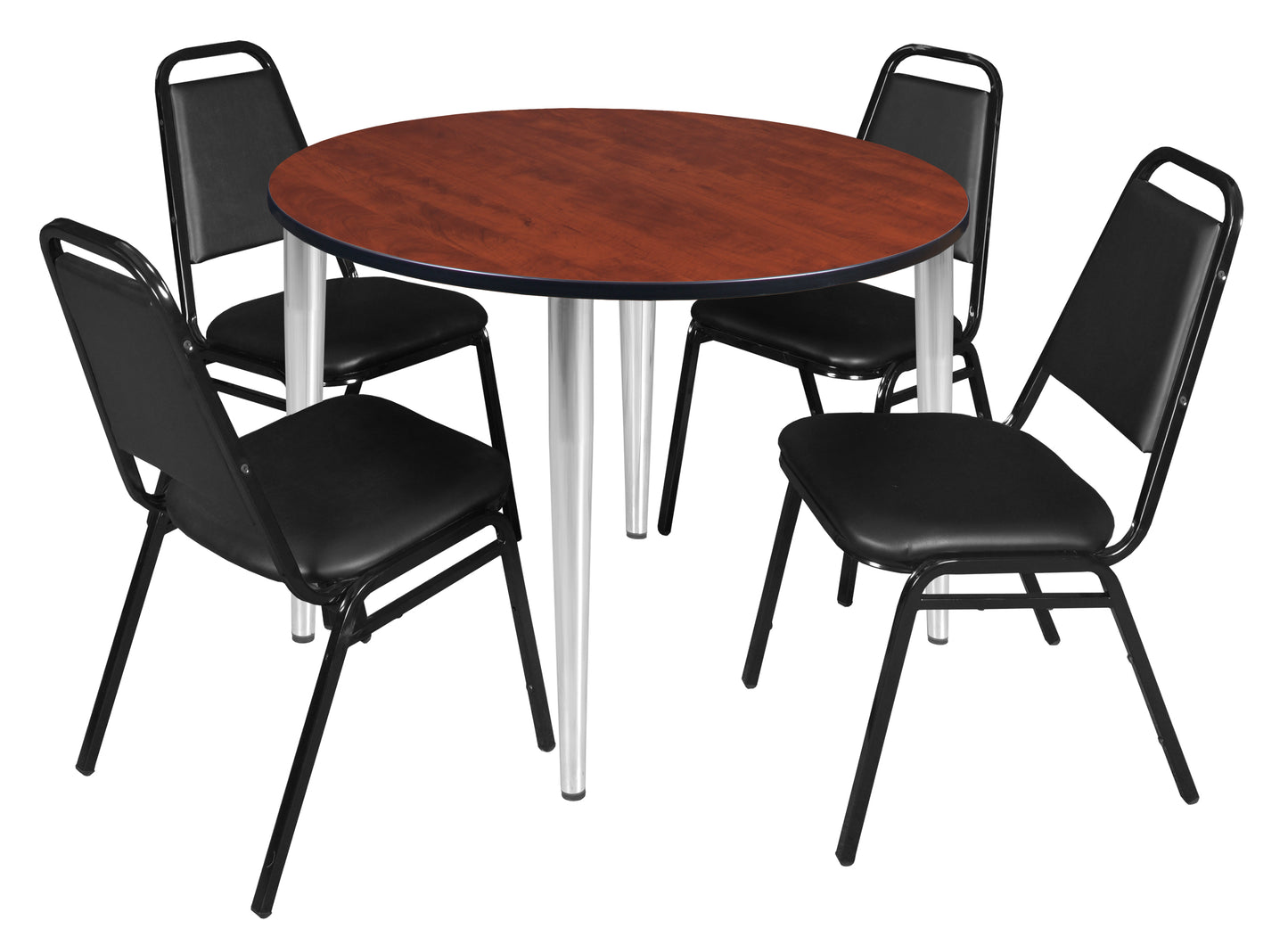 Regency Kahlo 48 in. Round Breakroom Table & 4 Restaurant Stack Chairs - Black