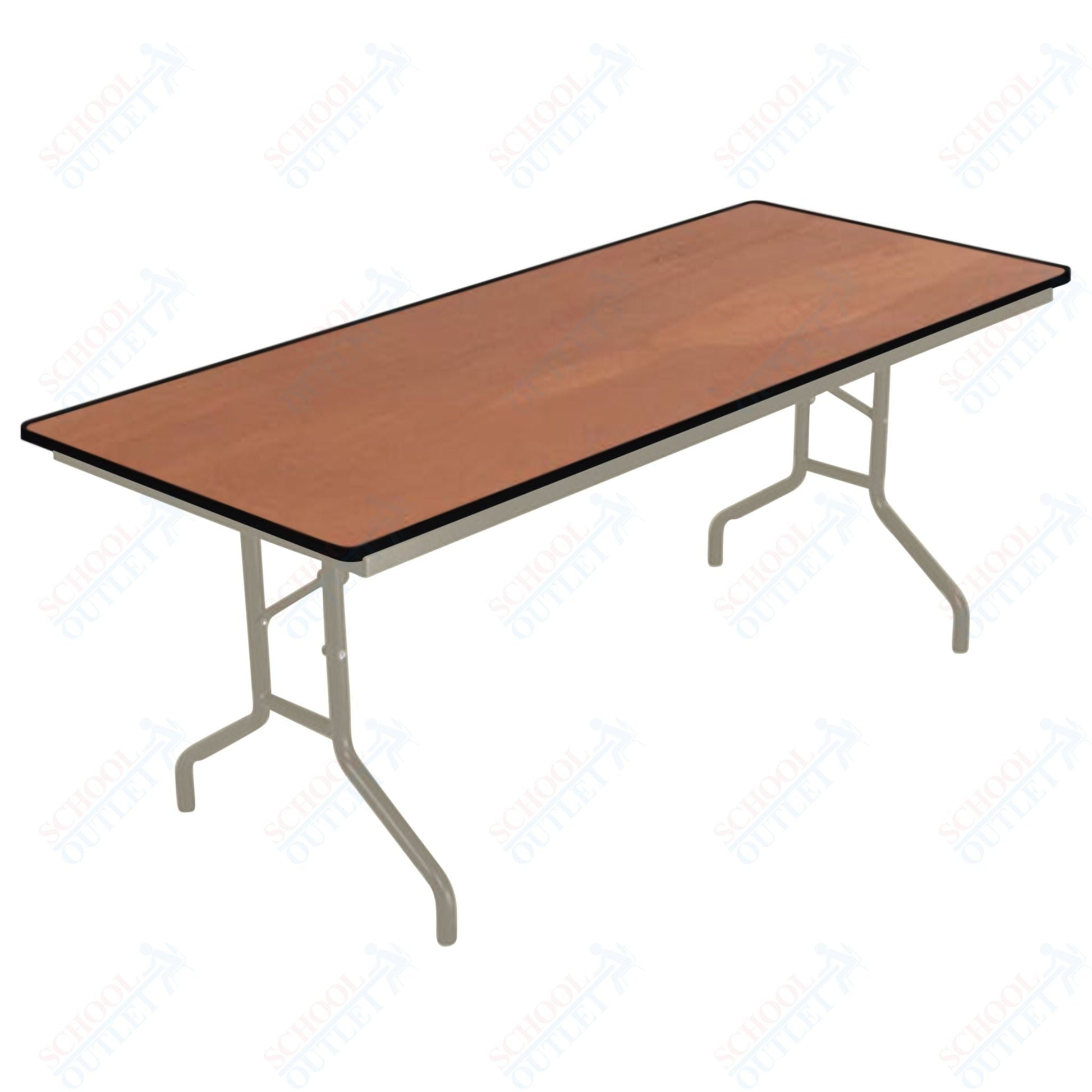 AmTab Folding Table - Plywood Stained and Sealed - Vinyl T-Molding Edge - 18"W x 60"L x 29"H (AmTab AMT-185PM) - SchoolOutlet