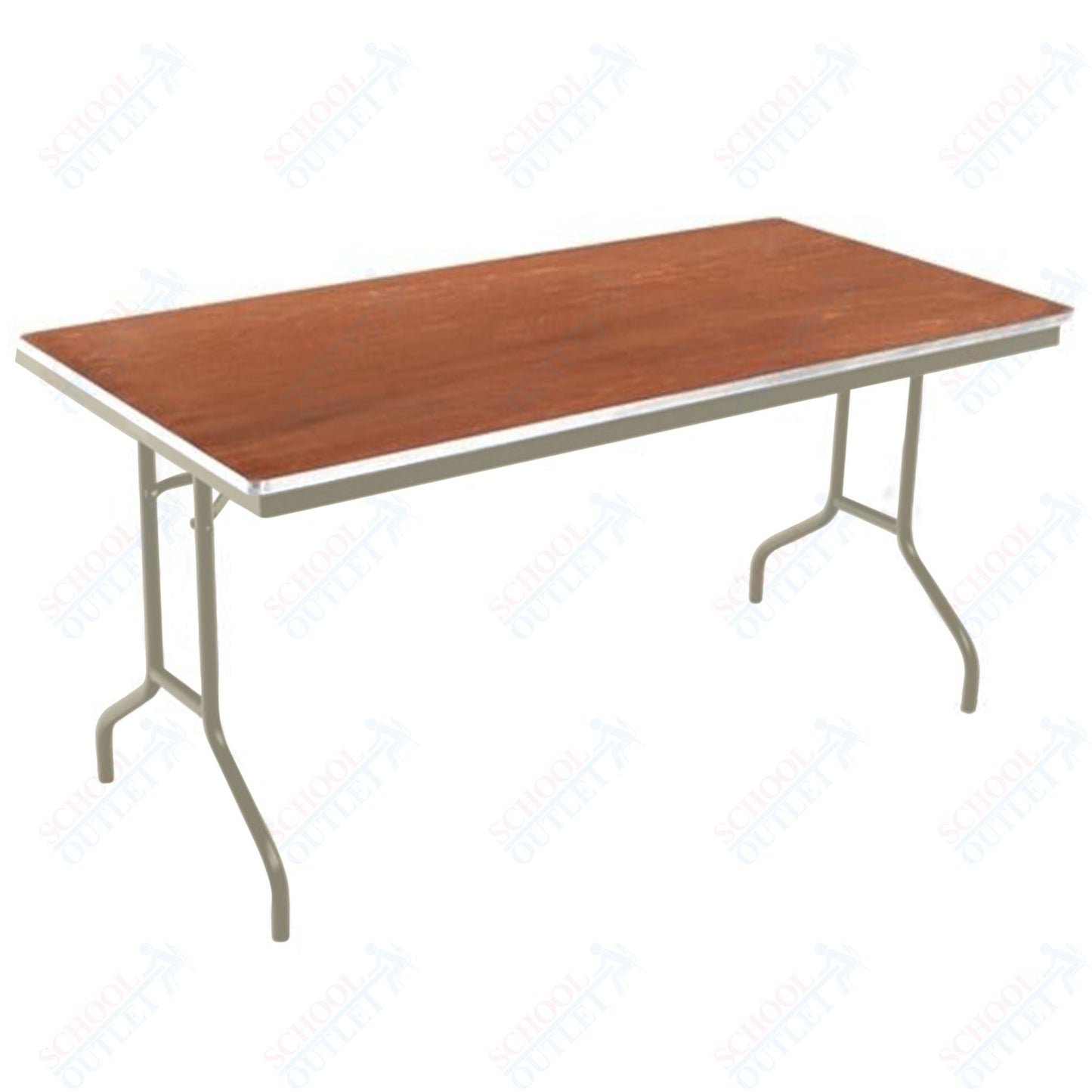 AmTab Folding Table - Plywood Stained and Sealed - Aluminum Edge - 18"W x 96"L x 29"H (AmTab AMT - 188PA) - SchoolOutlet