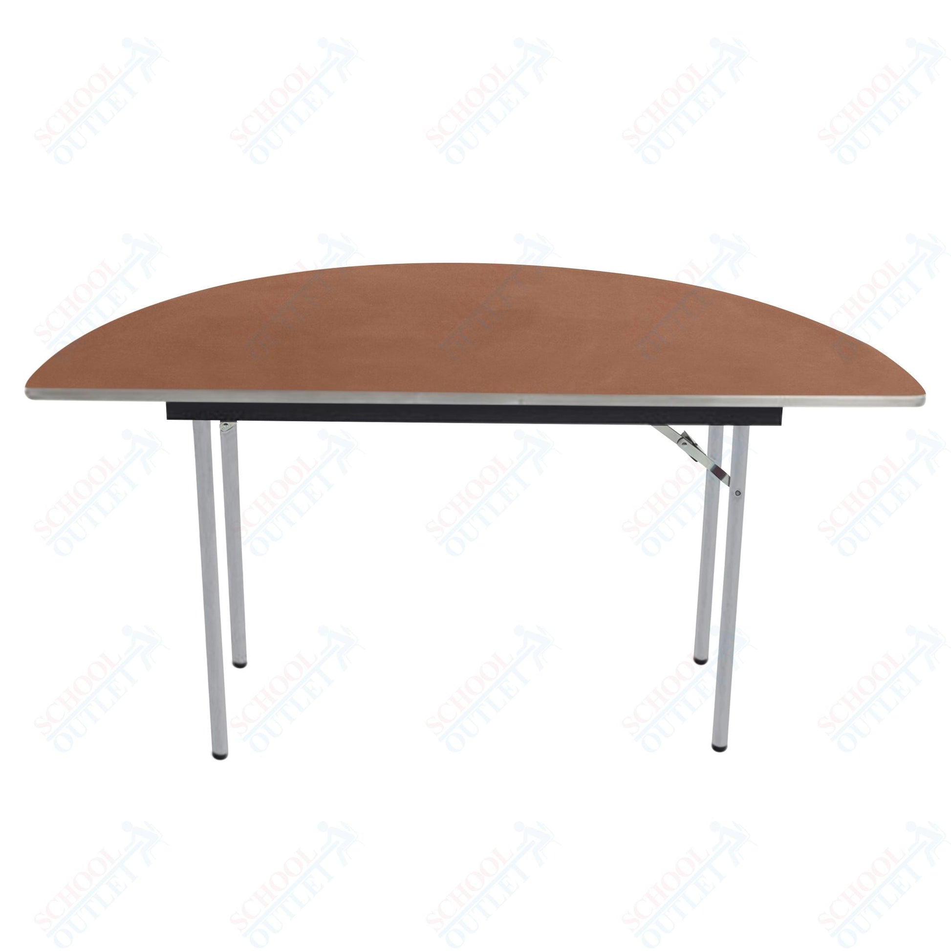 AmTab Folding Table - Plywood Stained and Sealed - Aluminum Edge - Half Round - Half 48" Diameter x 29"H (AmTab AMT - HR48PA) - SchoolOutlet