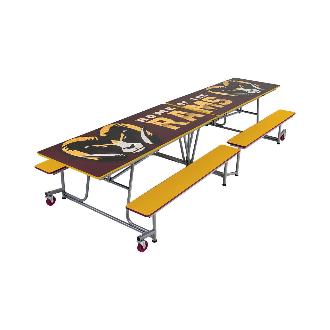 AmTab Mobile Bench Cafeteria Table - 30"W x 8' 1"L - 4 Benches (AMT - MBT08) - SchoolOutlet