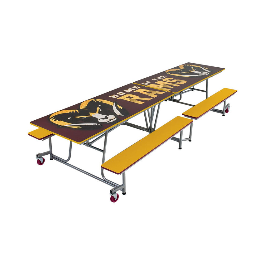 AmTab Mobile Bench Cafeteria Table - 30"W x 8' 1"L - 4 Benches (AMT - MBT08) - SchoolOutlet