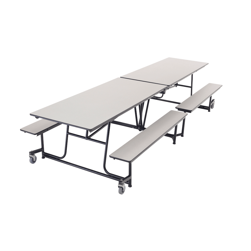 AmTab Mobile Bench Cafeteria Table - 30"W x 8' 1"L - 4 Benches (AMT - MBT08) - SchoolOutlet