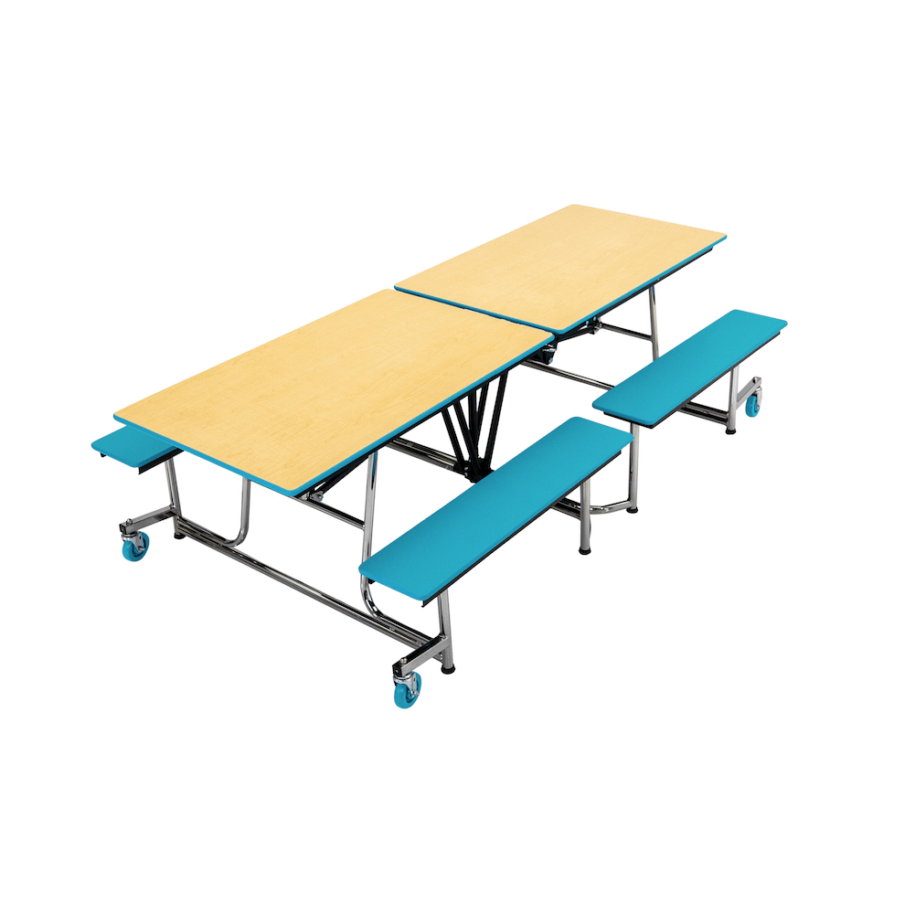 AmTab Mobile Bench Cafeteria Table - 30"W x 8' 1"L - 4 Benches (AMT - MBT08) - SchoolOutlet