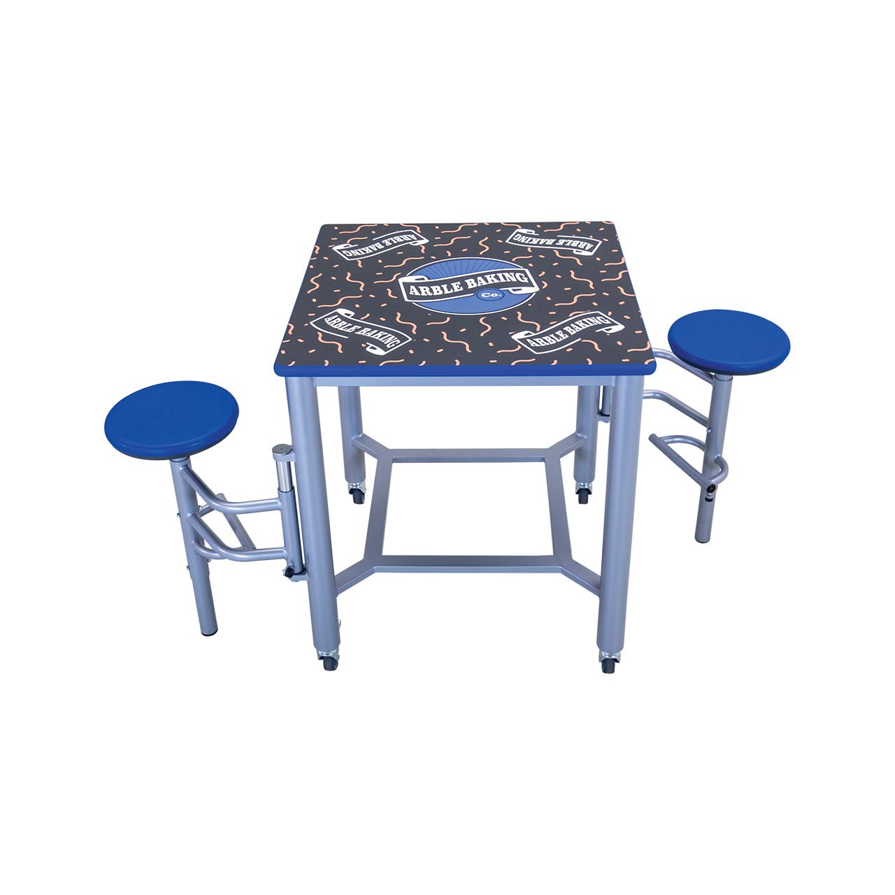 AmTab Mobile Stool Table - Double Collaboration High Table - 36"W x 36"L x 29"H - 2 Stools (AMT-MDST3636-29) - SchoolOutlet