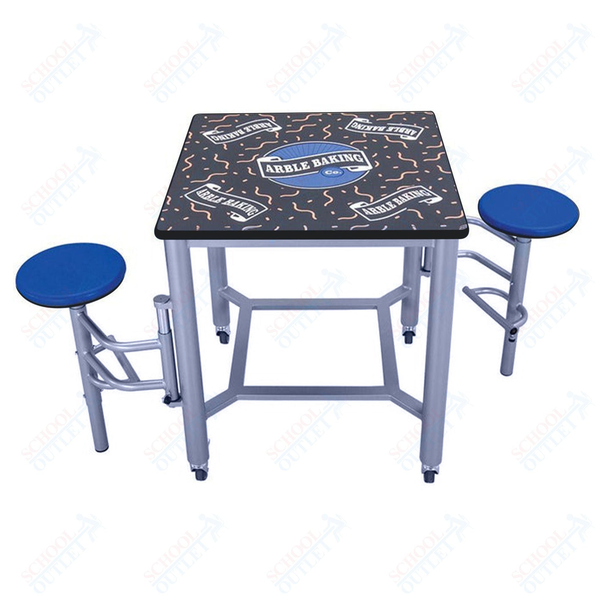 AmTab Mobile Stool Table - Double Collaboration High Table - 36"W x 36"L x 29"H - 2 Stools (AMT - MDST3636 - 29) - SchoolOutlet