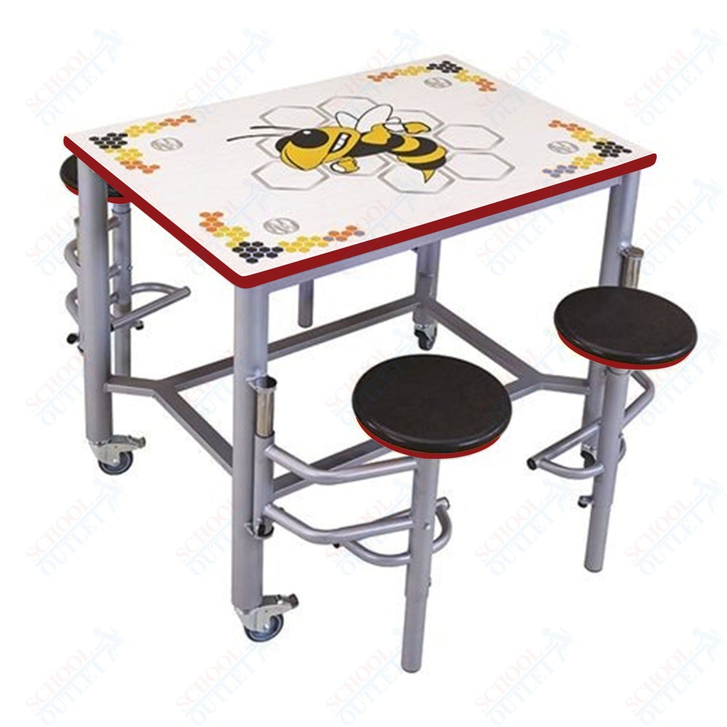 AmTab Mobile Stool Table - Group Collaboration High Table - 36"W x 52"L x 42"H - 4 Stools (AMT - MGST3652 - 42) - SchoolOutlet