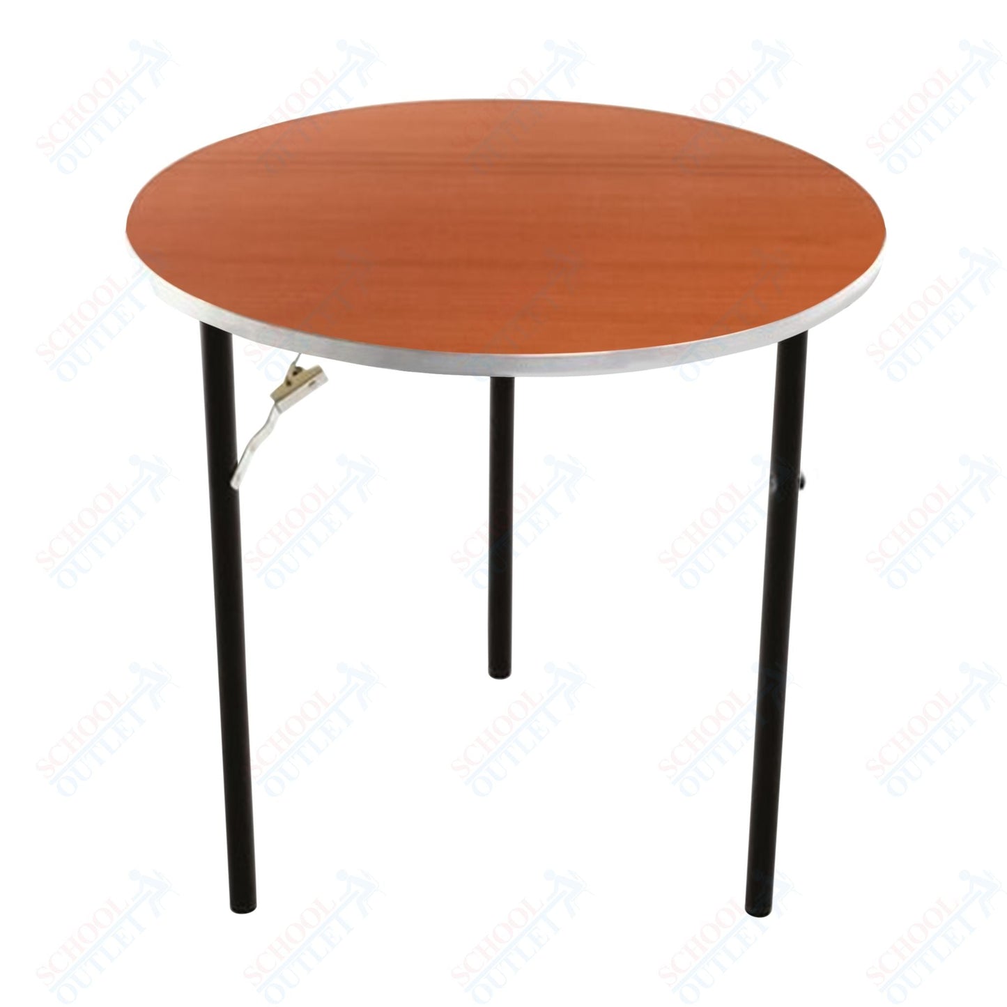AmTab Folding Table - Plywood Stained and Sealed - Aluminum Edge - Round - 36" Diameter x 29"H (AmTab AMT - R36PA) - SchoolOutlet