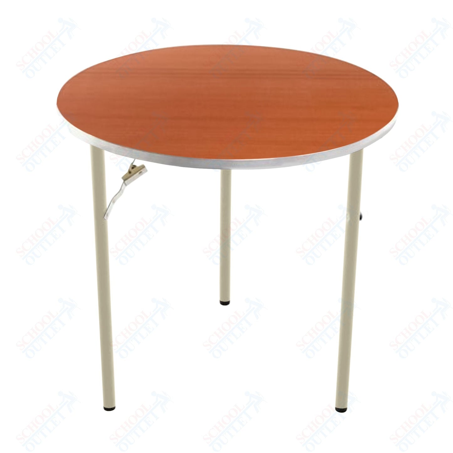 AmTab Folding Table - Plywood Stained and Sealed - Aluminum Edge - Round - 48" Diameter x 29"H (AmTab AMT - R48PA) - SchoolOutlet