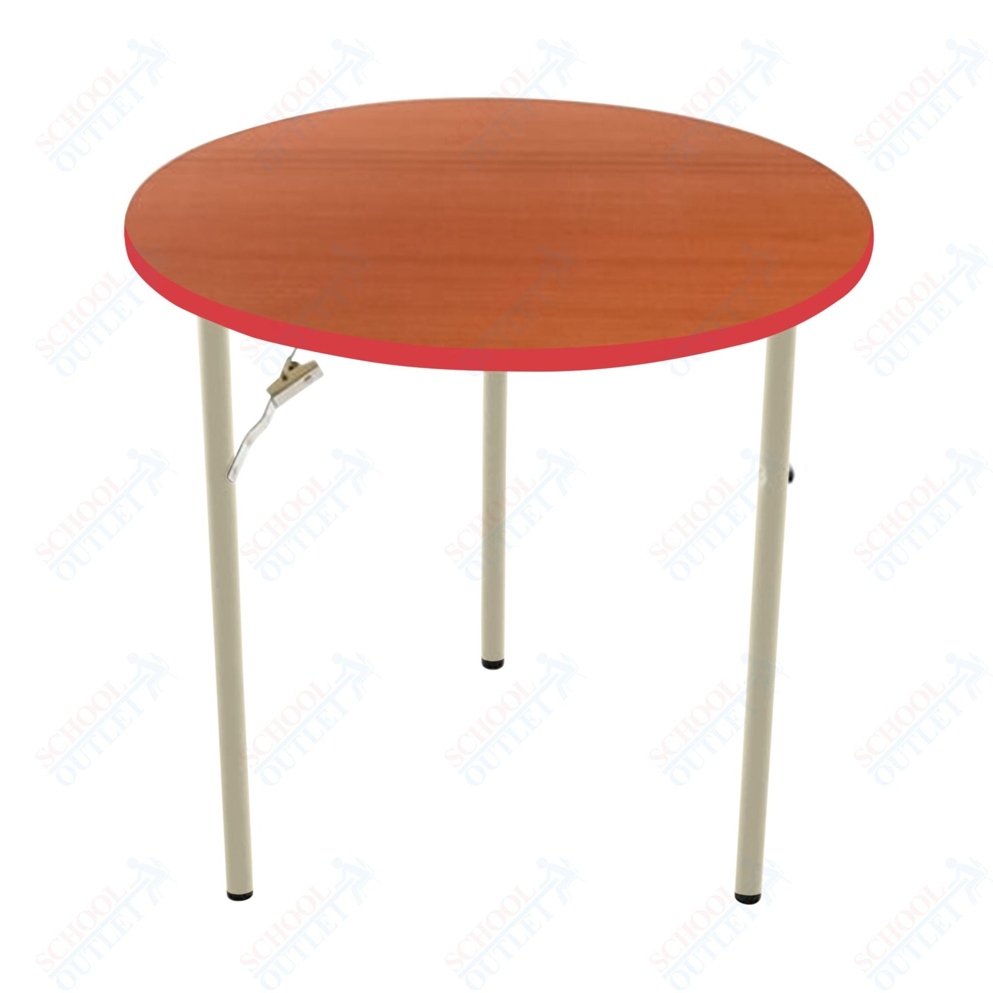 AmTab Folding Table - Plywood Stained and Sealed - Vinyl T - Molding Edge - Round - 48" Diameter x 29"H (AmTab AMT - R48PM) - SchoolOutlet