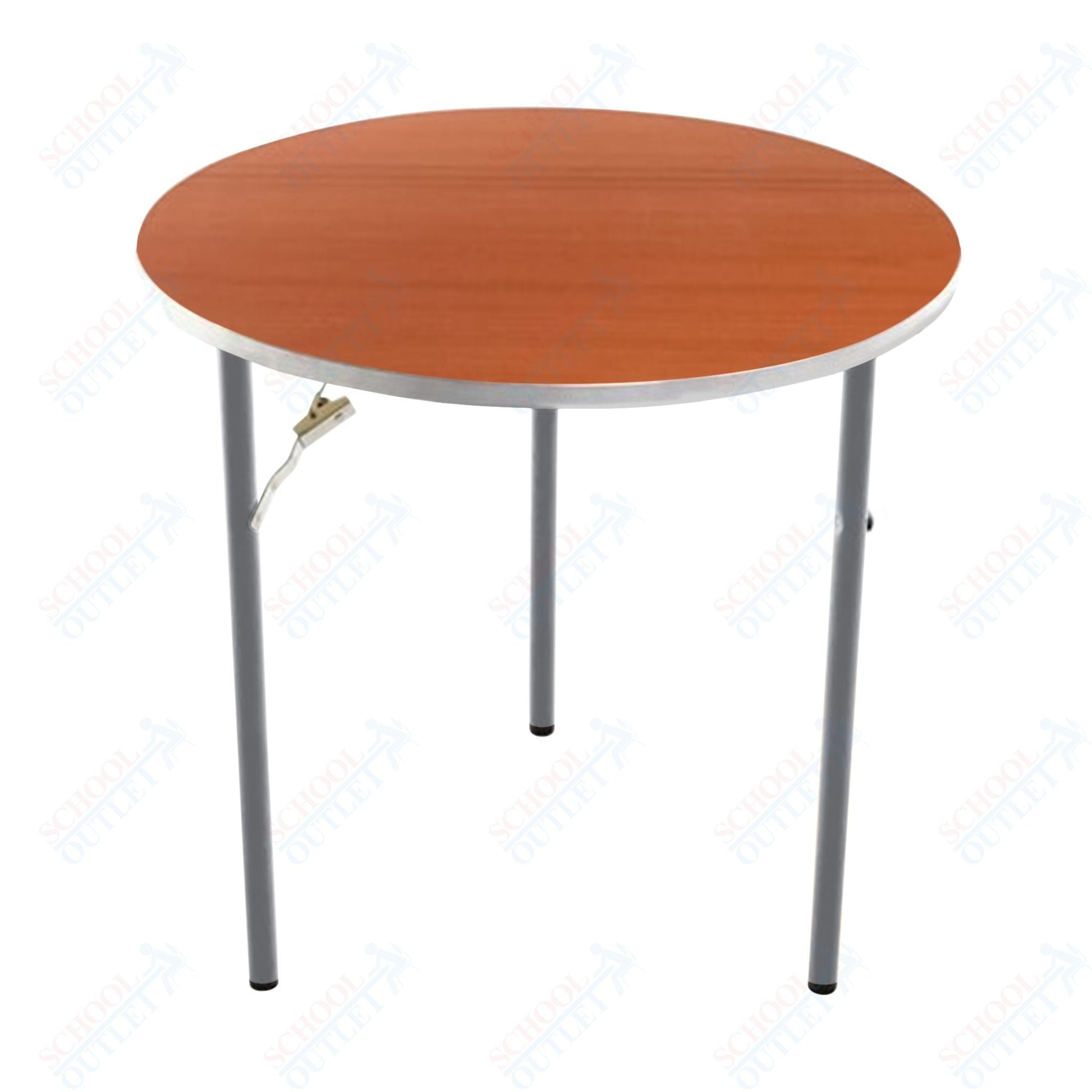 AmTab Folding Table - Plywood Stained and Sealed - Aluminum Edge - Round - 54" Diameter x 29"H (AmTab AMT - R54PA) - SchoolOutlet