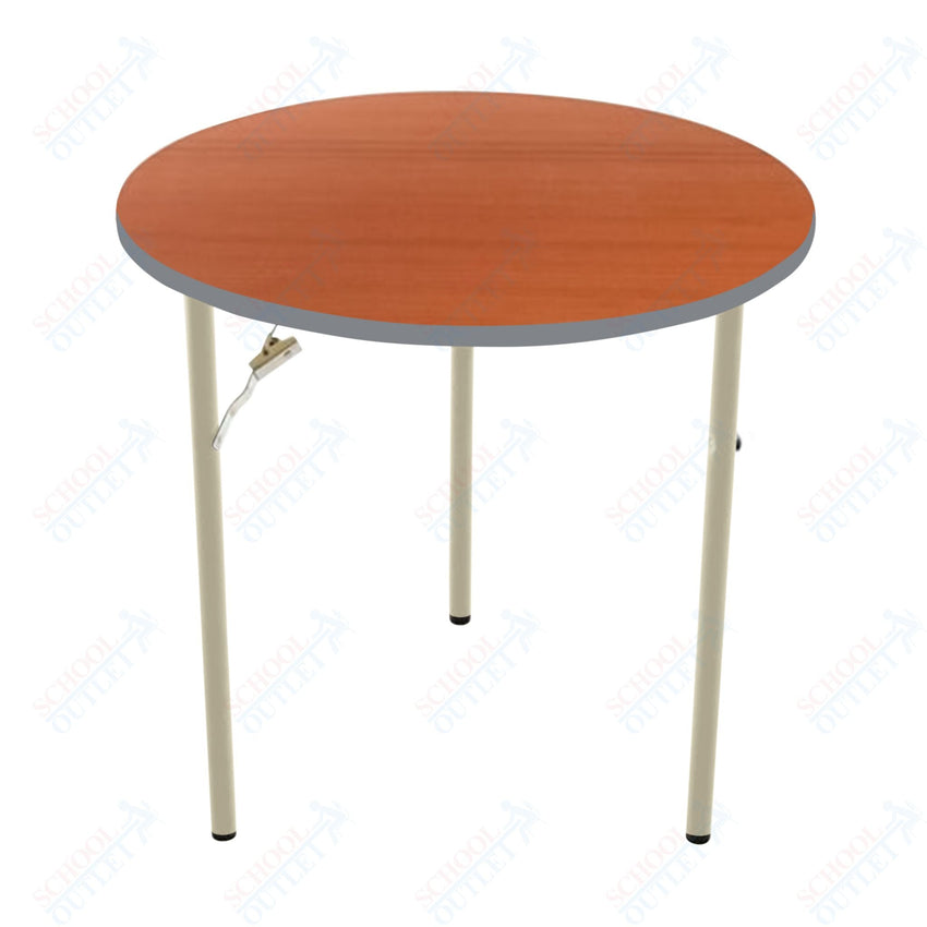 AmTab Folding Table - Plywood Stained and Sealed - Vinyl T - Molding Edge - Round - 54" Diameter x 29"H (AmTab AMT - R54PM) - SchoolOutlet