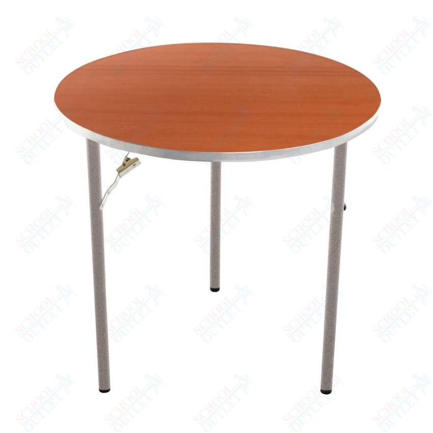 AmTab Folding Table - Plywood Stained and Sealed - Aluminum Edge - Round - 72" Diameter x 29"H (AmTab AMT - R72PA) - SchoolOutlet