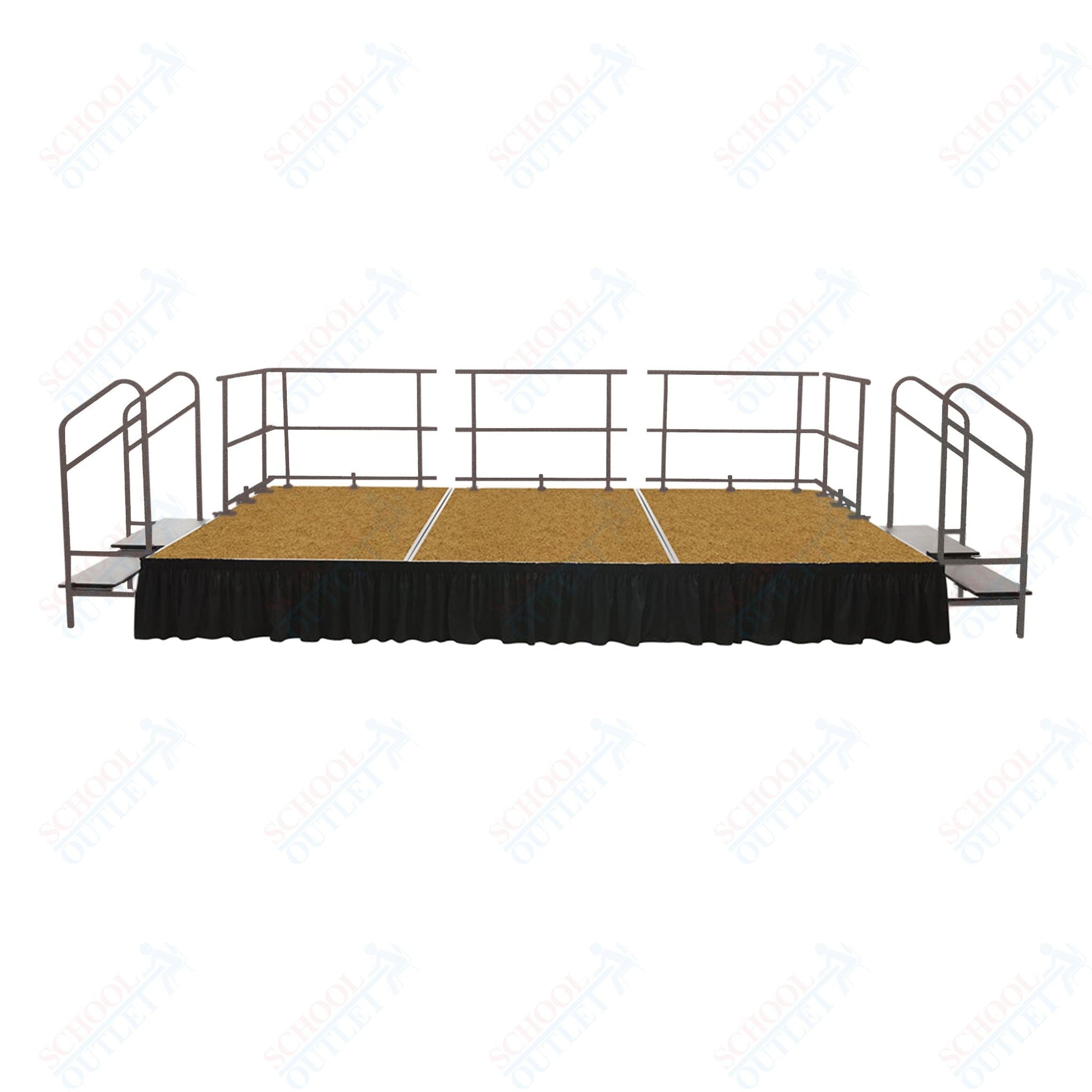 AmTab Adjustable Height Stage Set - Hardboard Top - 8'W x 16'L x 1.5 - 2'H (96"W x 192"L x Adjustable 16" to 24"H) (AmTab AMT - STAS081624H) - SchoolOutlet