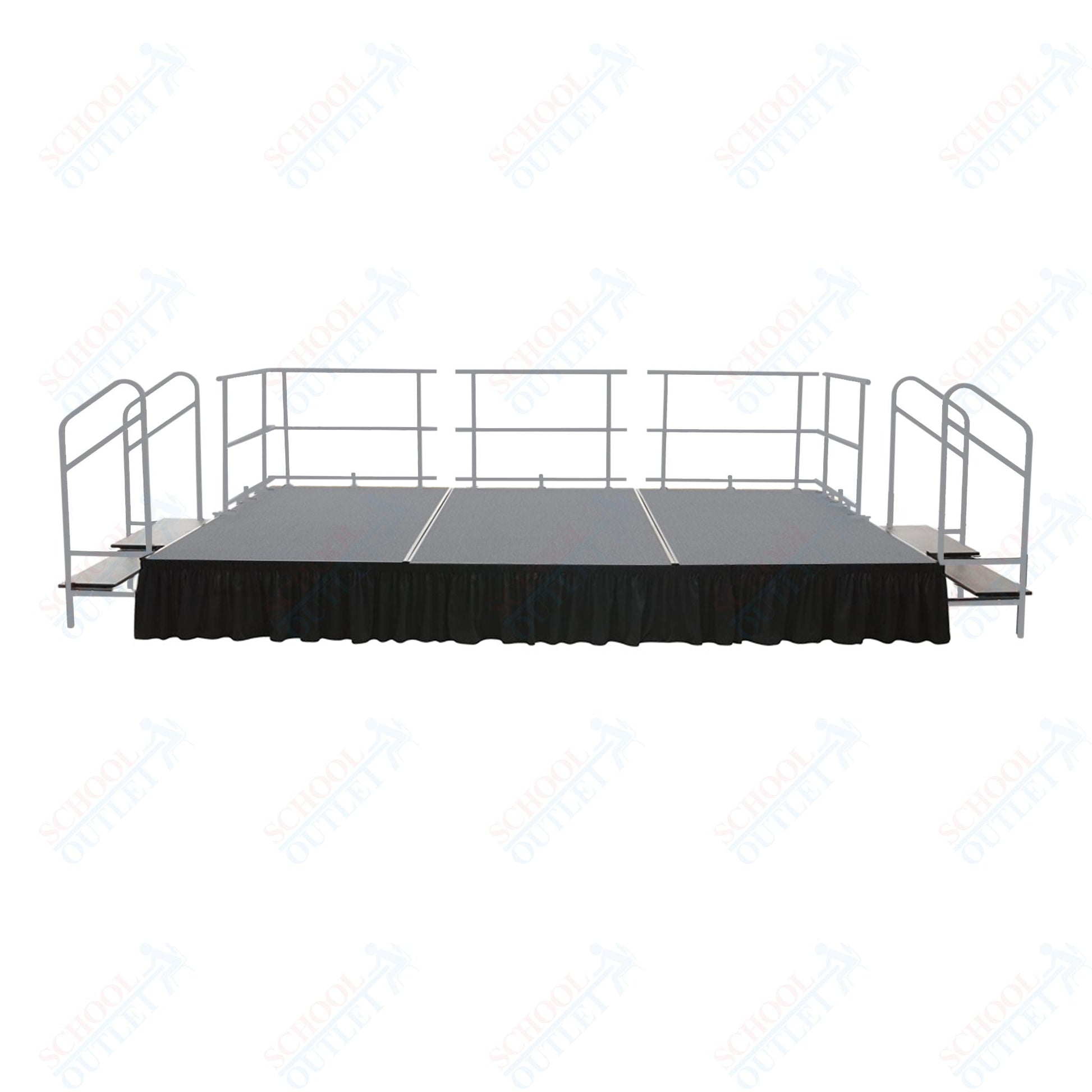 AmTab Adjustable Height Stage Set - Polypropylene Top - 8'W x 16'L x 1.5 - 2'H (96"W x 192"L x Adjustable 16" to 24"H) (AmTab AMT - STAS081624P) - SchoolOutlet