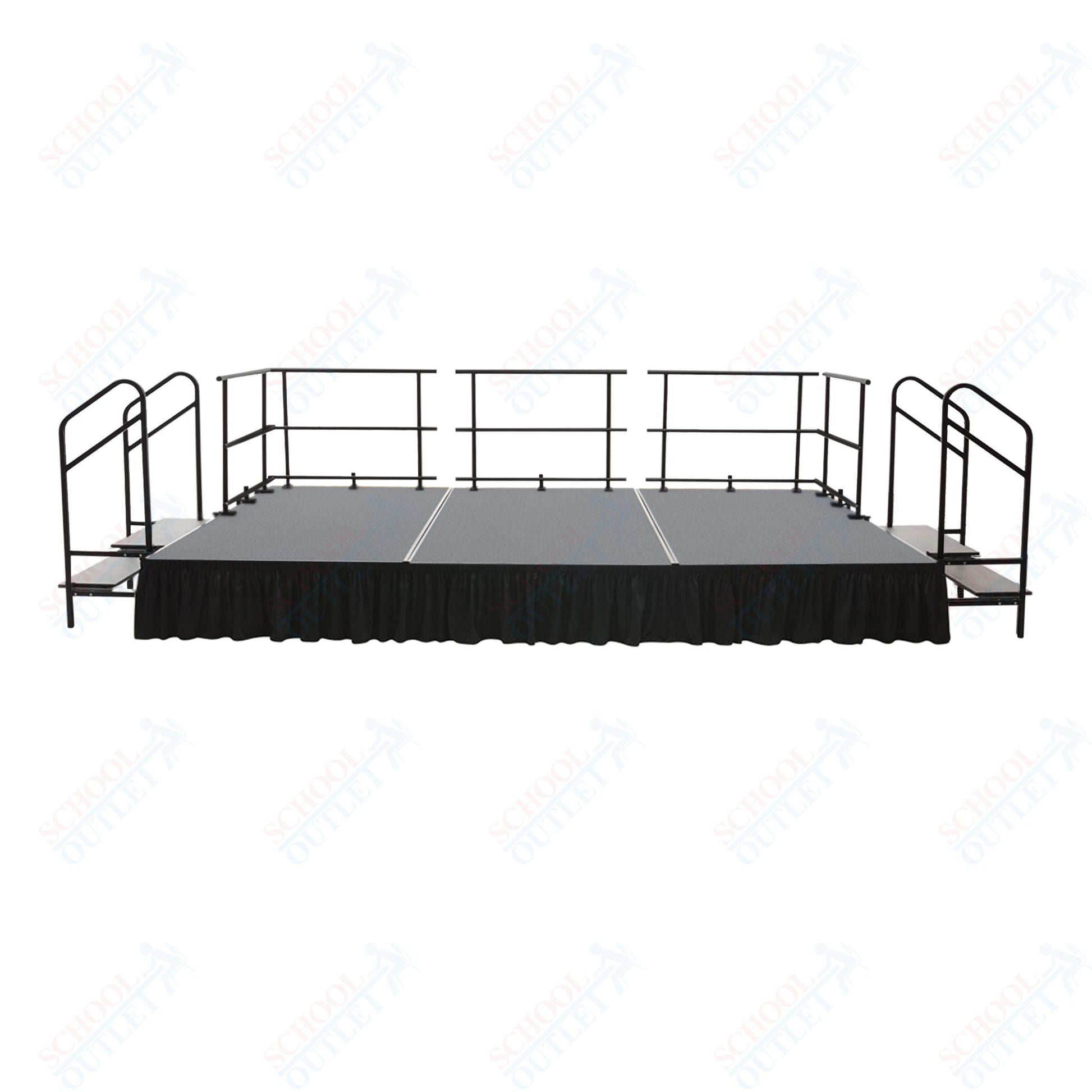 AmTab Adjustable Height Stage Set - Polypropylene Top - 12'W x 16'L x 1.5 - 2'H (144"W x 192"L x Adjustable 16" to 24"H) (AmTab AMT - STAS121624P) - SchoolOutlet