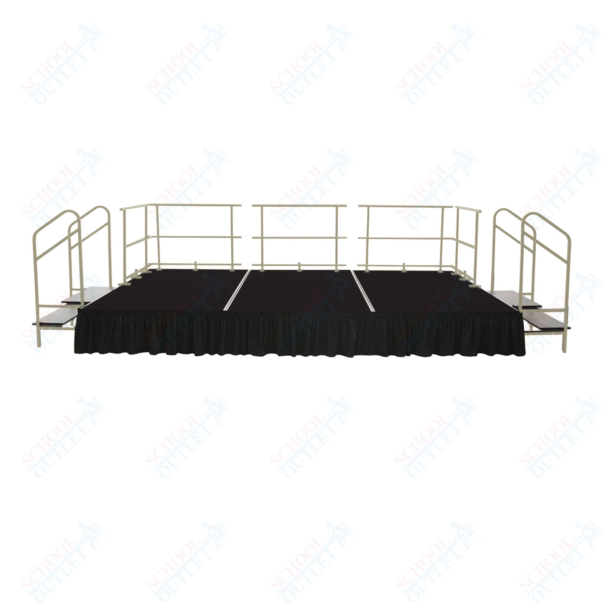 AmTab Adjustable Height Stage Set - Polypropylene Top - 12'W x 24'L x 1.5 - 2'H (144"W x 288"L x Adjustable 16" to 24"H) (AmTab AMT - STAS122424P) - SchoolOutlet