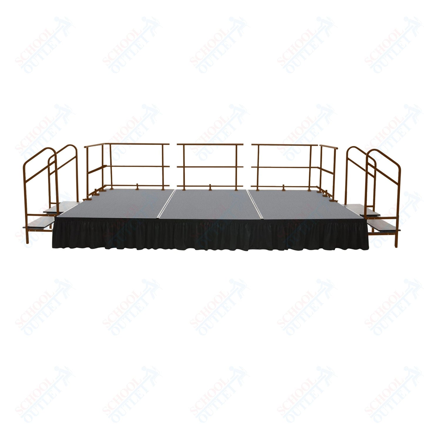 AmTab Adjustable Height Stage Set - Polypropylene Top - 12'W x 32'L x 1.5 - 2'H (144"W x 384"L x Adjustable 16" to 24"H) (AmTab AMT - STAS123224P) - SchoolOutlet