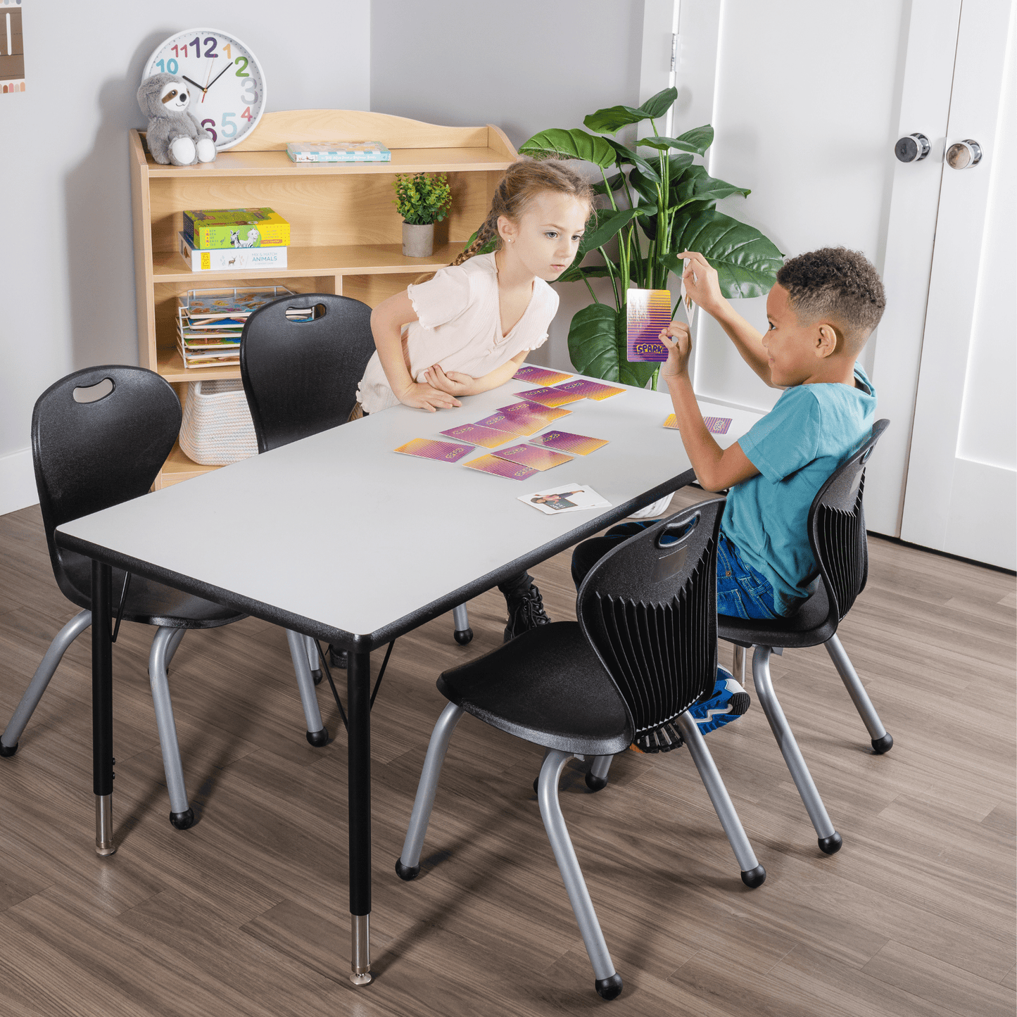 Bintiva Activity Table 36" Round Black Edge - Black Legs Adjusts 21" - 30" - SchoolOutlet