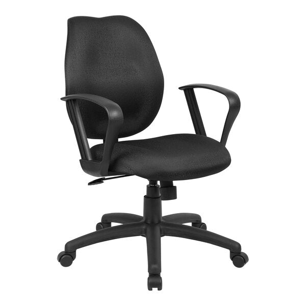 Boss Fabric Mid - Back Task Chair with Fixed Loop Arms, Black (B1015) - SchoolOutlet