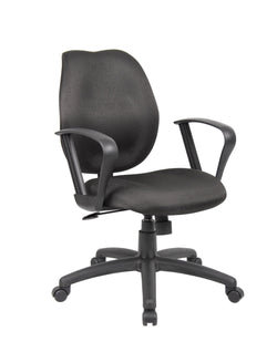 Boss Fabric Mid-Back Task Chair with Fixed Loop Arms, Black (B1015)