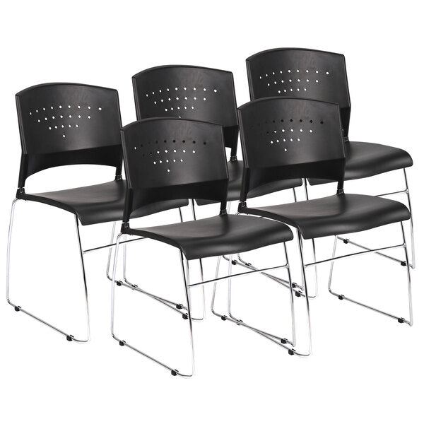 Boss Black Stack Chair With Chrome Frame - 5 Pcs Pack, Black (B1400 - 5) - SchoolOutlet
