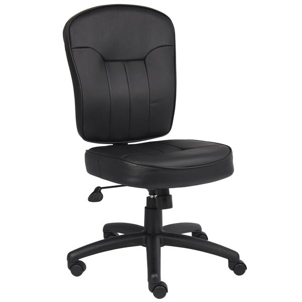 Boss LeatherPlus Mid - Back Task Chair, Black (B1560) - SchoolOutlet
