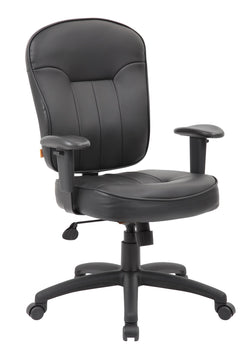 Boss LeatherPlus Mid-Back Task Chair with Adjustable Arms, Black (B1563)