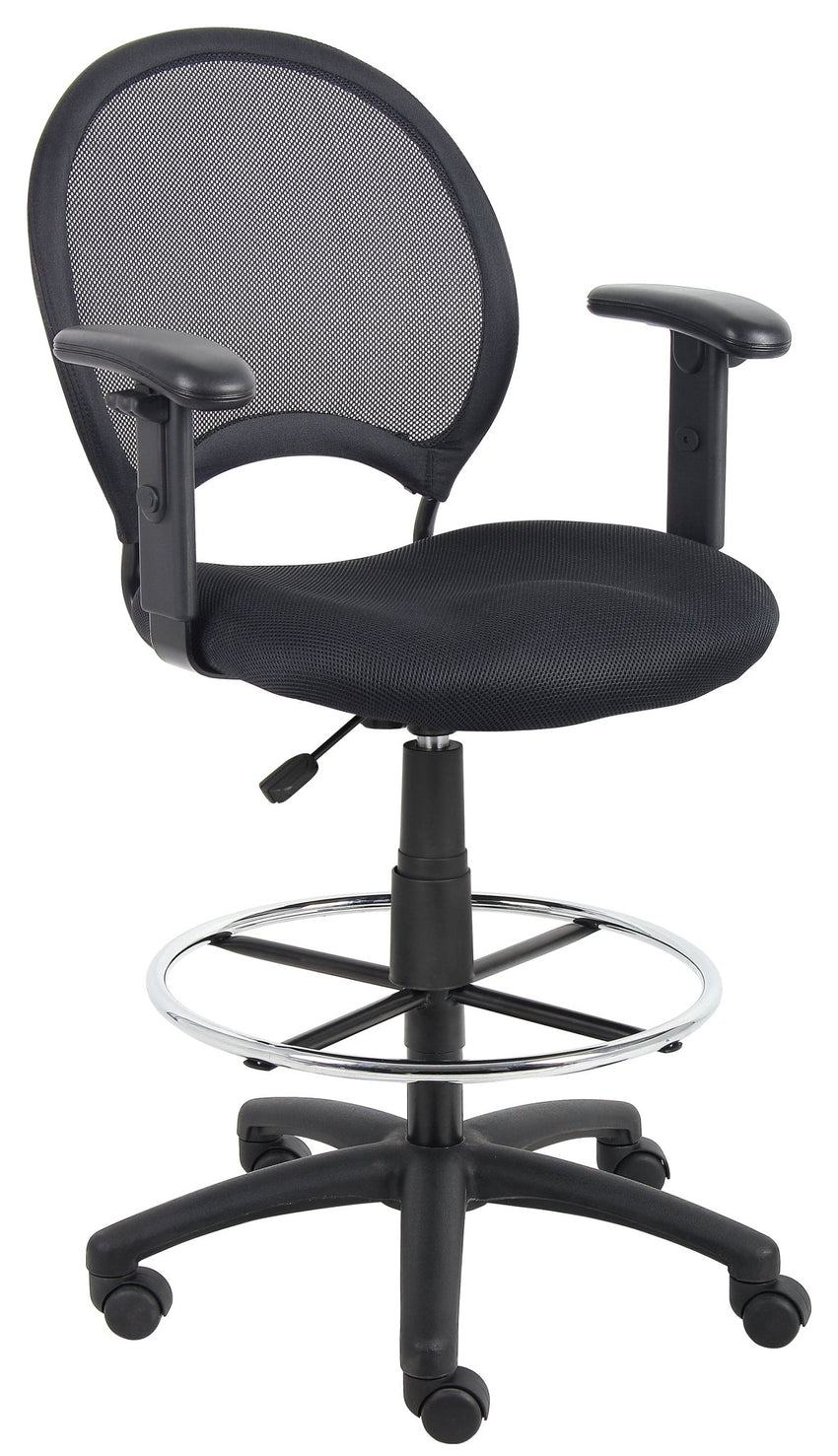 Boss Mesh Drafting Stool with Adjustable Arms, Black (B16216) - SchoolOutlet