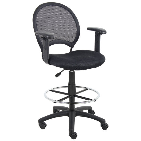 Boss Mesh Drafting Stool with Adjustable Arms, Black (B16216) - SchoolOutlet