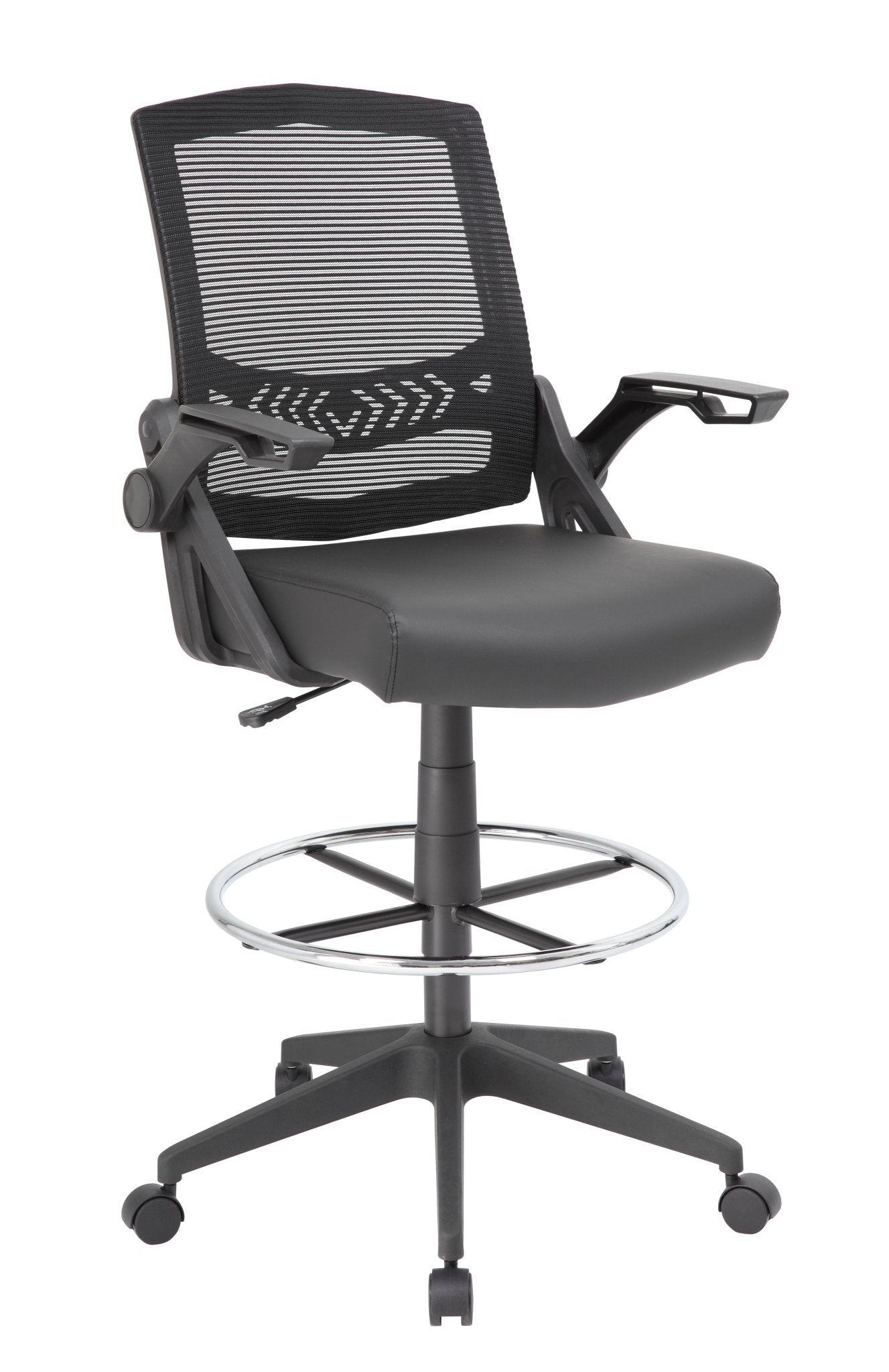 Boss Mesh Drafting Stool with Flip Arms, Black (B16223) - SchoolOutlet