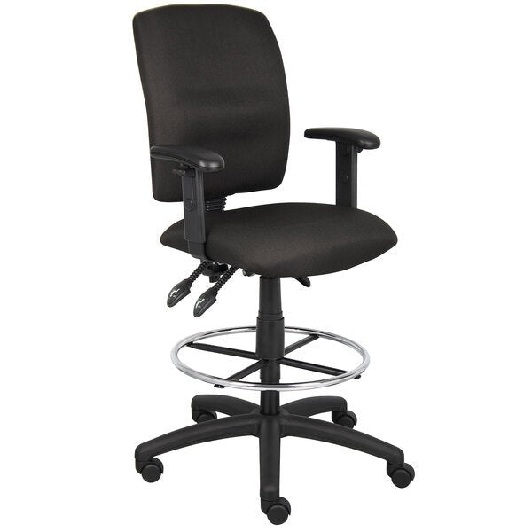 Boss Multi - Function Fabric Drafting Stool with Adjustable Arms, Black (B1636) - SchoolOutlet