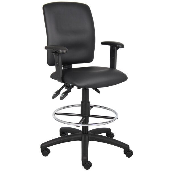Boss LeatherPlus Multi - Function Drafting Stool with Adjustable Arms, Black (B1646) - SchoolOutlet