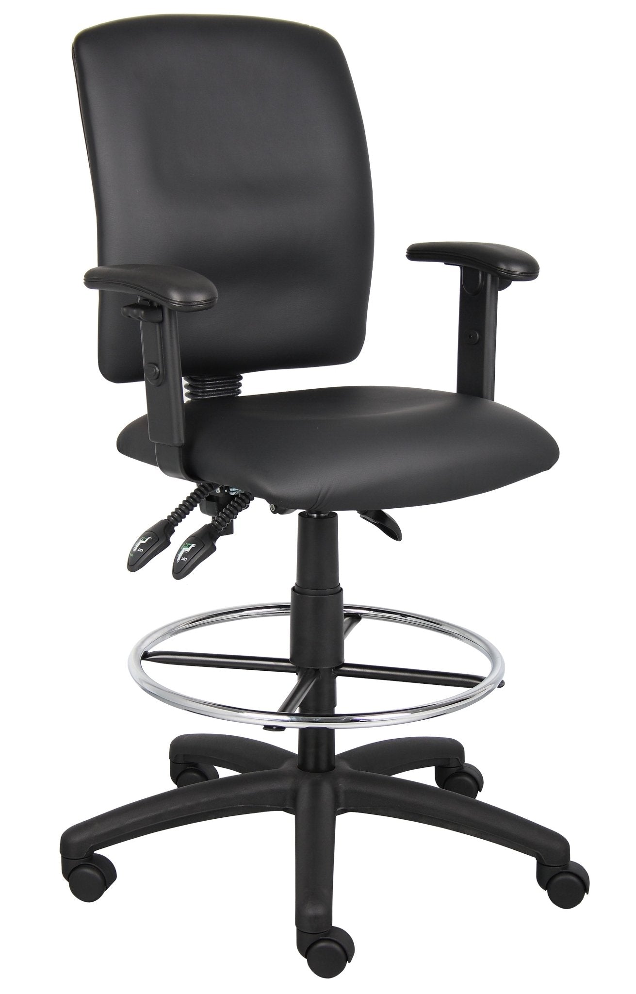Boss LeatherPlus Multi - Function Drafting Stool with Adjustable Arms, Black (B1646) - SchoolOutlet