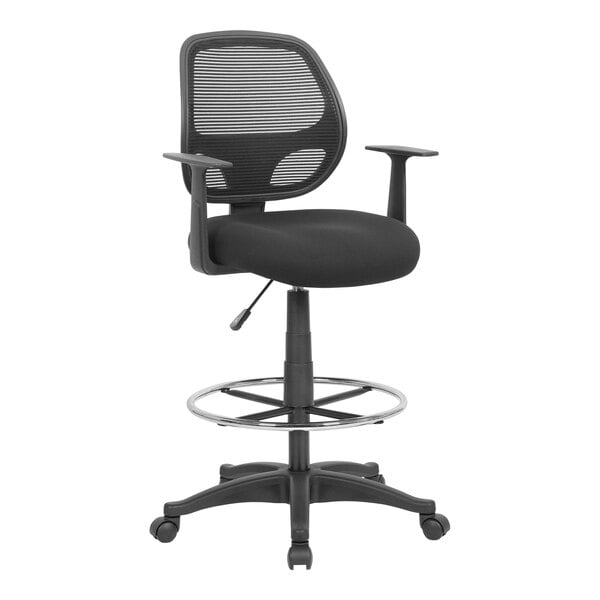 Boss Mesh / Fabric Drafting Stool with Footring and Fixed T - Arms, Black (B16606) - SchoolOutlet