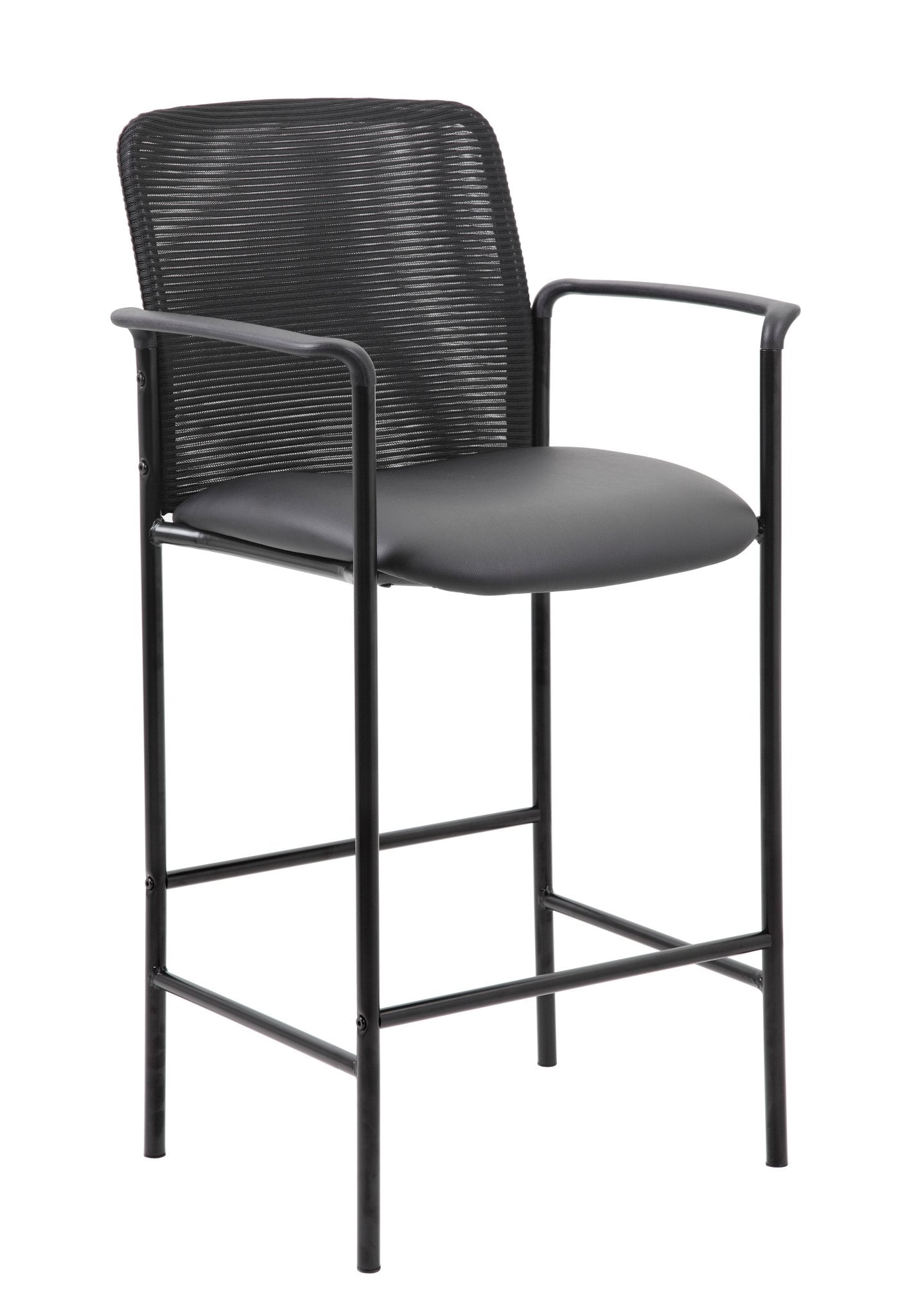 Boss Contemporary Mesh / Caressoft Vinyl Counter Stool with Fixed Arms, Black (B16909) - SchoolOutlet