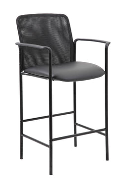 Boss Contemporary Mesh / Caressoft Vinyl Counter Stool with Fixed Arms, Black (B16909)