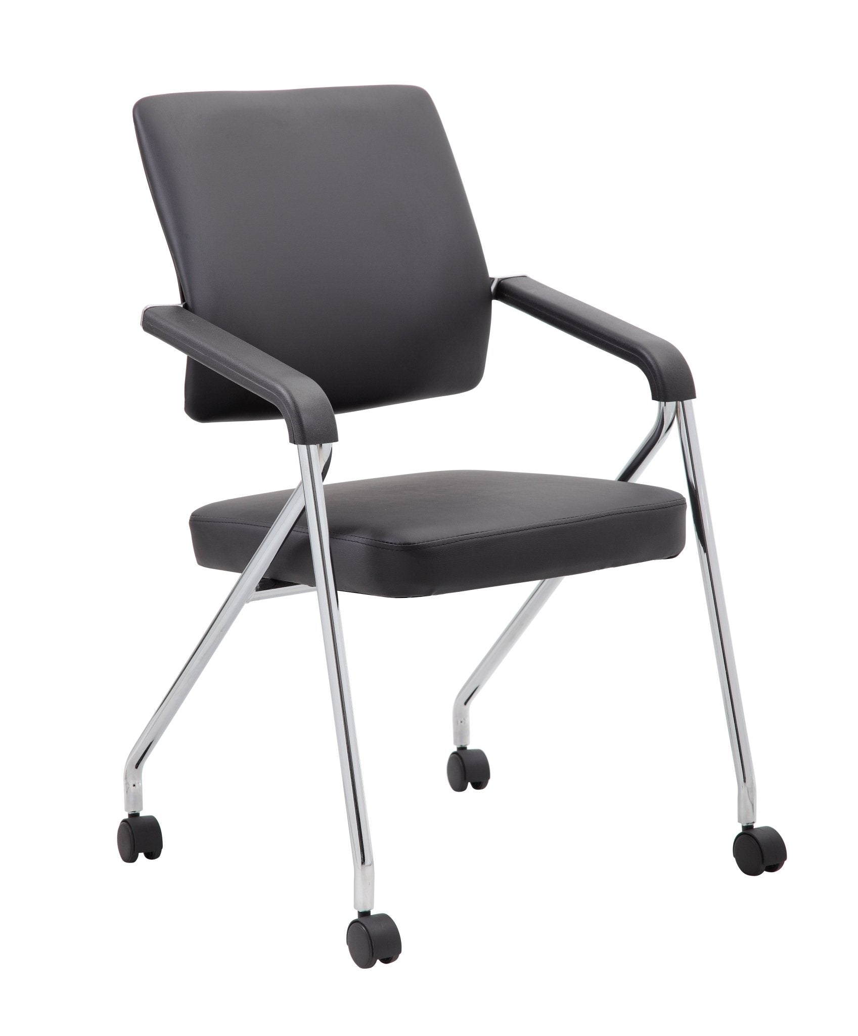 Boss CaressoftPlus Vinyl Training Chair with Chrome Frame, 2/Set, Black (B1800 - 2) - SchoolOutlet