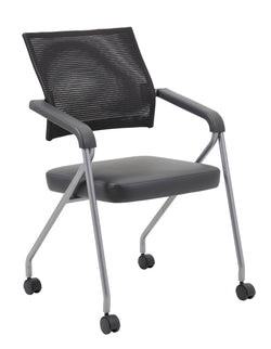 Boss CaressoftPlus Vinyl / Mesh Mid-Back Training Chair with Pewter Steel Frame - 2/Set, Black (B1806P-2 )