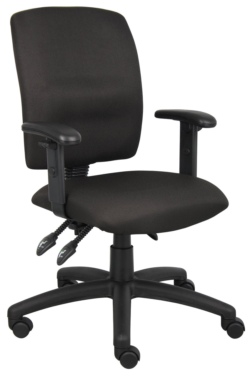 Boss Fabric Multi - Function Task Chair with Adjustable Arms, Black (B3036) - SchoolOutlet