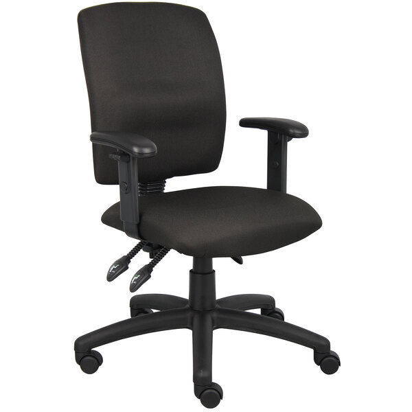 Boss Fabric Multi - Function Task Chair with Adjustable Arms, Black (B3036) - SchoolOutlet