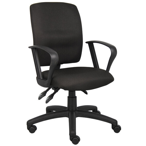 Boss Fabric Multi - Function Task Chair with Loop Arms, Black (B3037) - SchoolOutlet