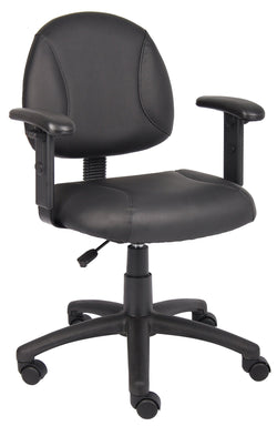 Boss Deluxe Posture LeatherPlus Mid-Back Task Chair with Adjustable Arms, Black (B306)