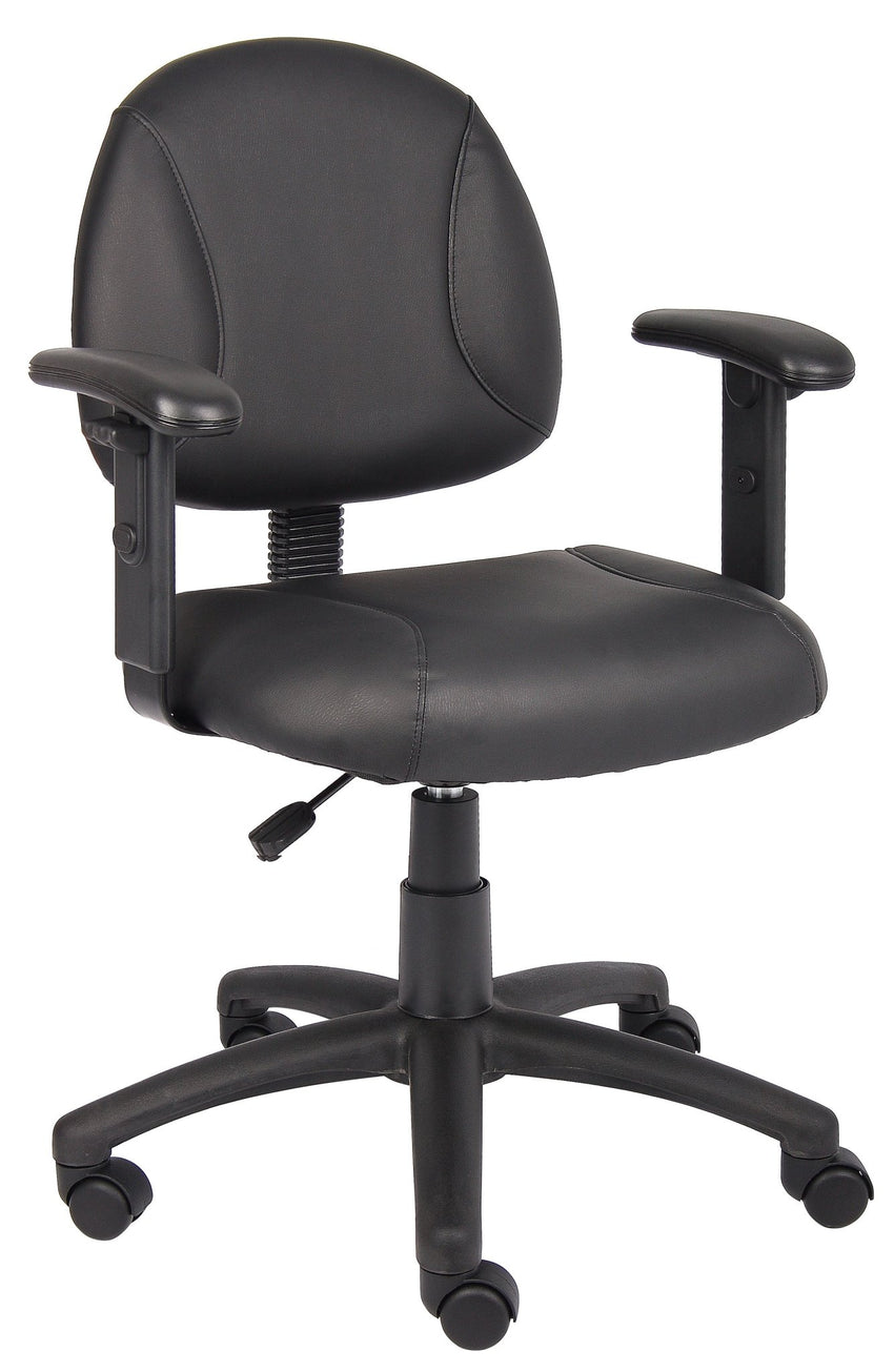 Boss Deluxe Posture LeatherPlus Mid - Back Task Chair with Adjustable Arms, Black (B306) - SchoolOutlet