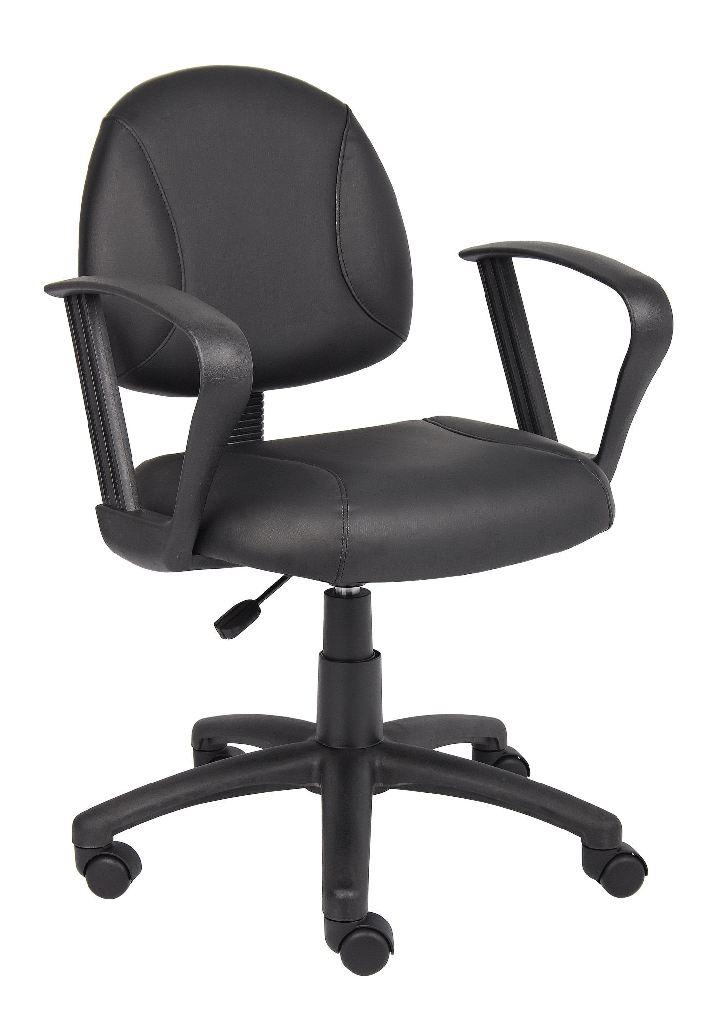 Boss Deluxe Posture LeatherPlus Mid - Back Task Chair with Fixed Loop Arms, Black (B307) - SchoolOutlet